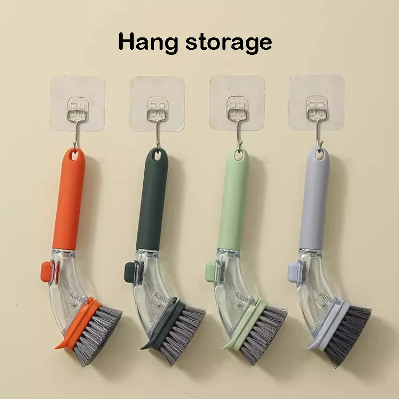Refillable Liquid Cleaning Brush – Long Handle Kitchen Scrubber