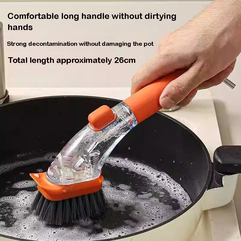 Refillable Liquid Cleaning Brush – Long Handle Kitchen Scrubber