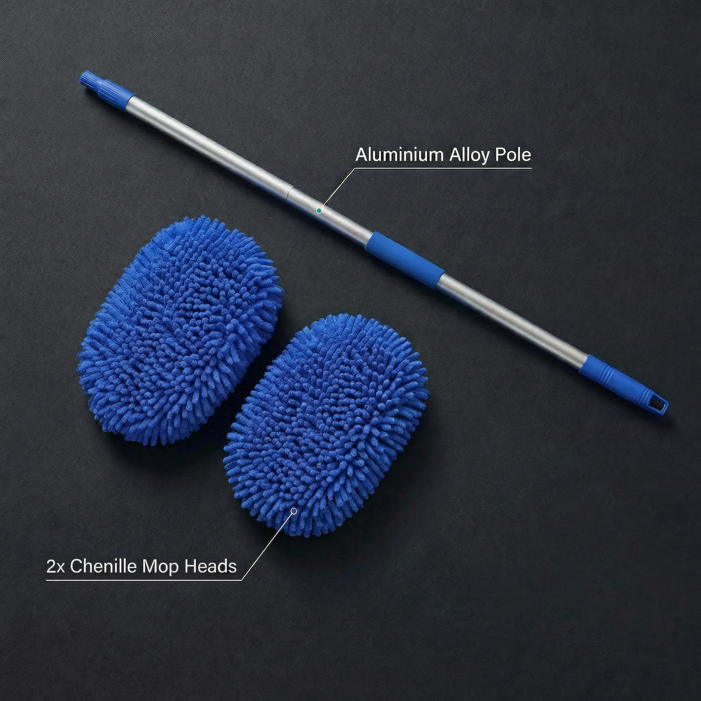 Chenille Car Washing Mop With Long Telescopic Handle & Removable Heads