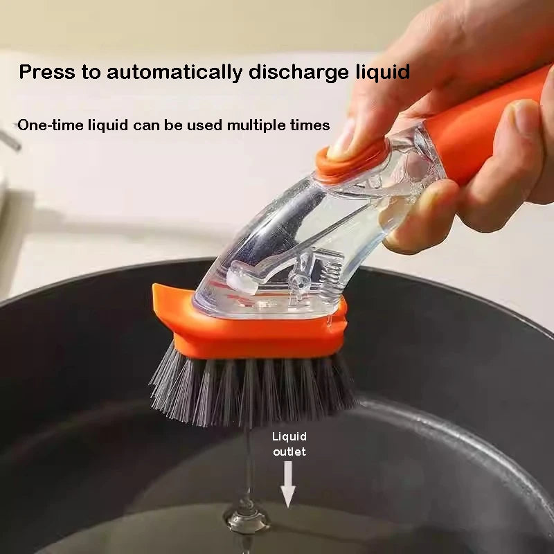 Refillable Liquid Cleaning Brush – Long Handle Kitchen Scrubber