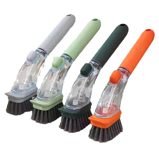 Refillable Liquid Cleaning Brush – Long Handle Kitchen Scrubber